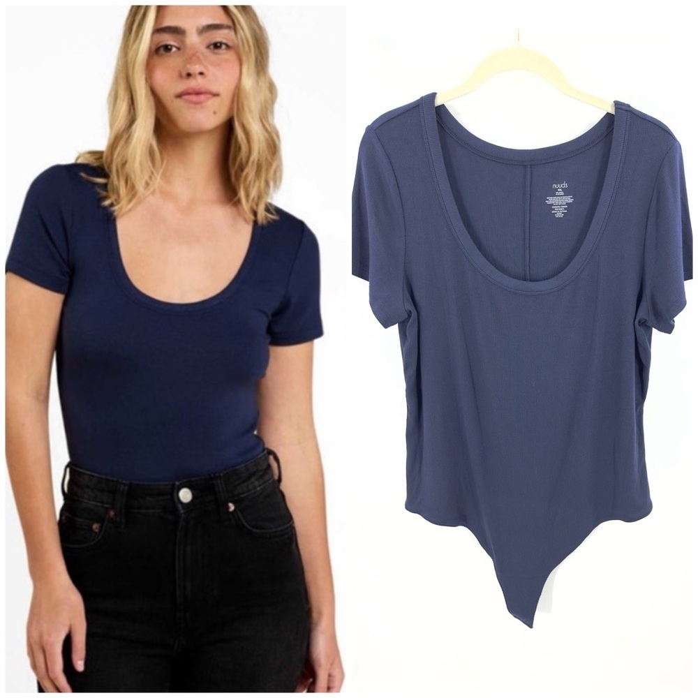 NUUDS Bodysuit Womens XXL Ribbed Stretch Short Sleeve Casual Minimalist Comfy